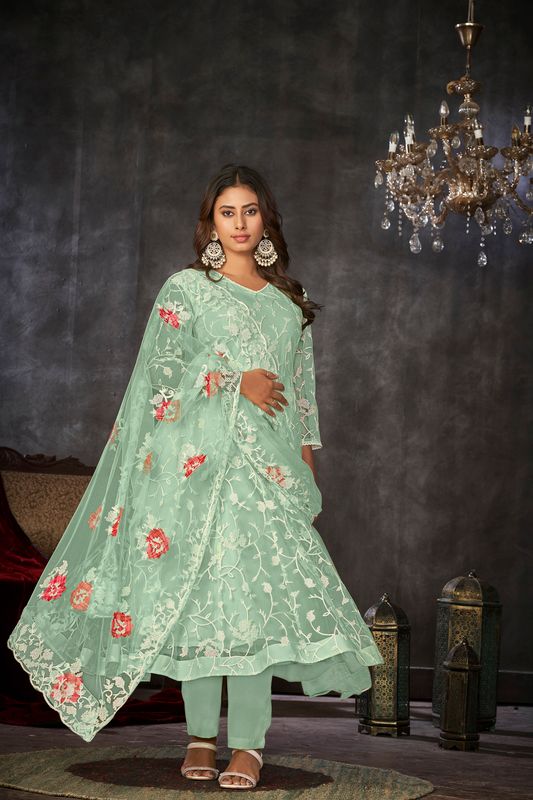 Aastha Light green Dupatta with Net top fabric Crepe Bottom fabric