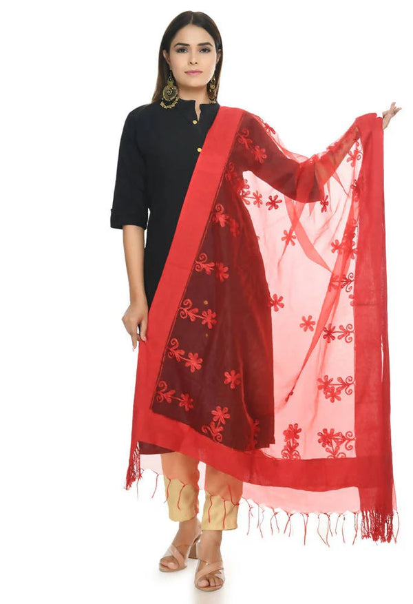 Mominos Fashion Red Orgenza Chikan Work Dupatta