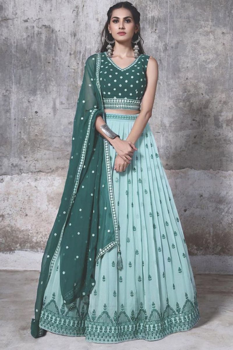 Aastha fashion Green Georgette lehanga blouse Embroidered work - Prithvi Mart