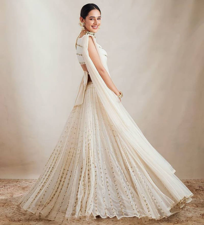 Aastha fashion Off White Georgette lehanga blouse Embroidered work - Prithvi Mart