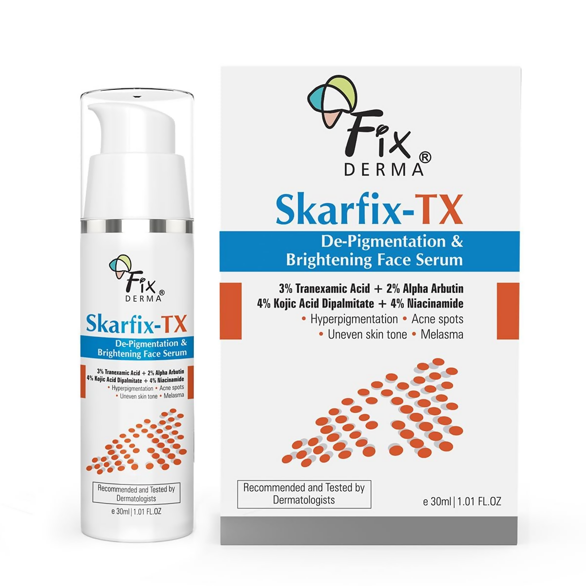 Fixderma Skarfix - TX with Tranexamic Acid + 4% Kojic Acid + 4% Niacinamide & 2% Alpha Arbutin Face Serum