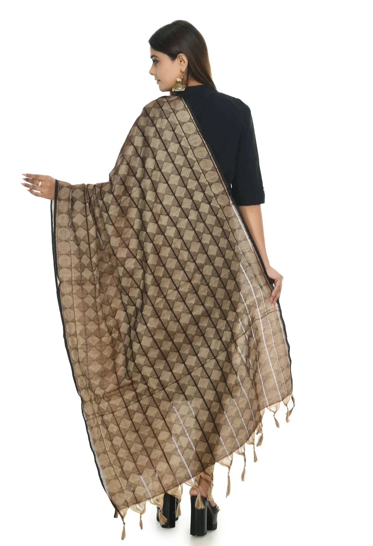 Mominos Fashion Moeza Handloom Cotton Coffee Color Dupatta