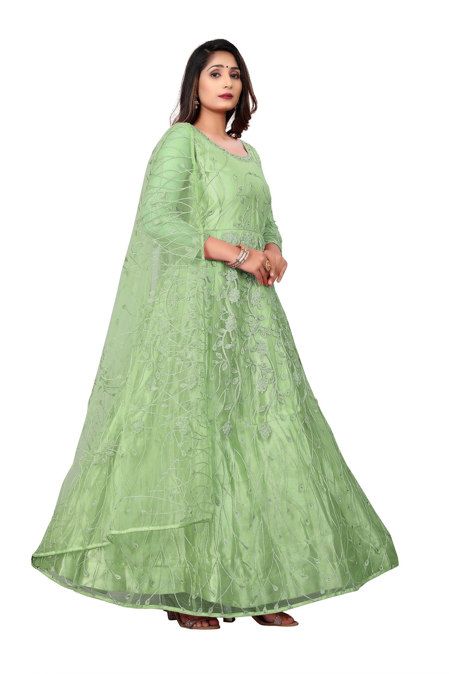 Aastha parrot Green Dupatta with Net top fabric Crepe Bottom fabric