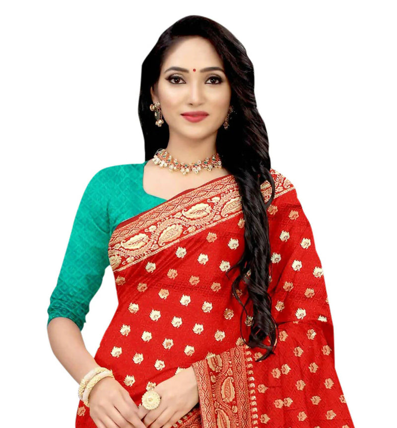 Vamika Red Weaving Banarasi Jacquard Saree