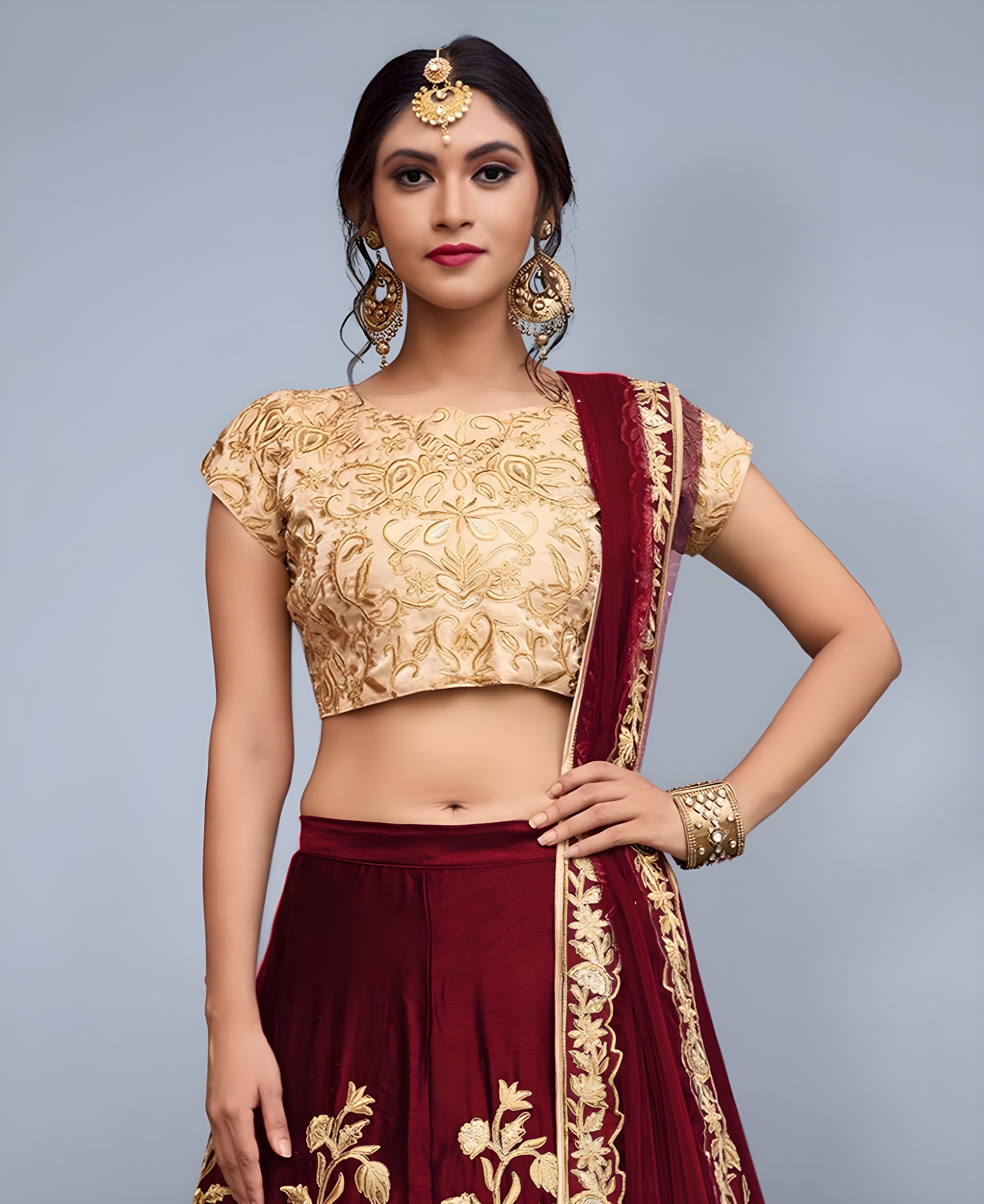 Aastha fashion maroon semi velvet silk lehanga blouse fabric embroidery work