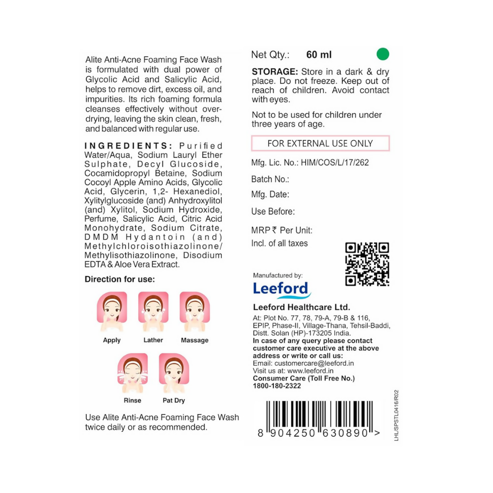 Alite Anti Acne 5-in-1 Foaming Face Wash with 4% Glycolic Acid & 1% Salicylic Acid
