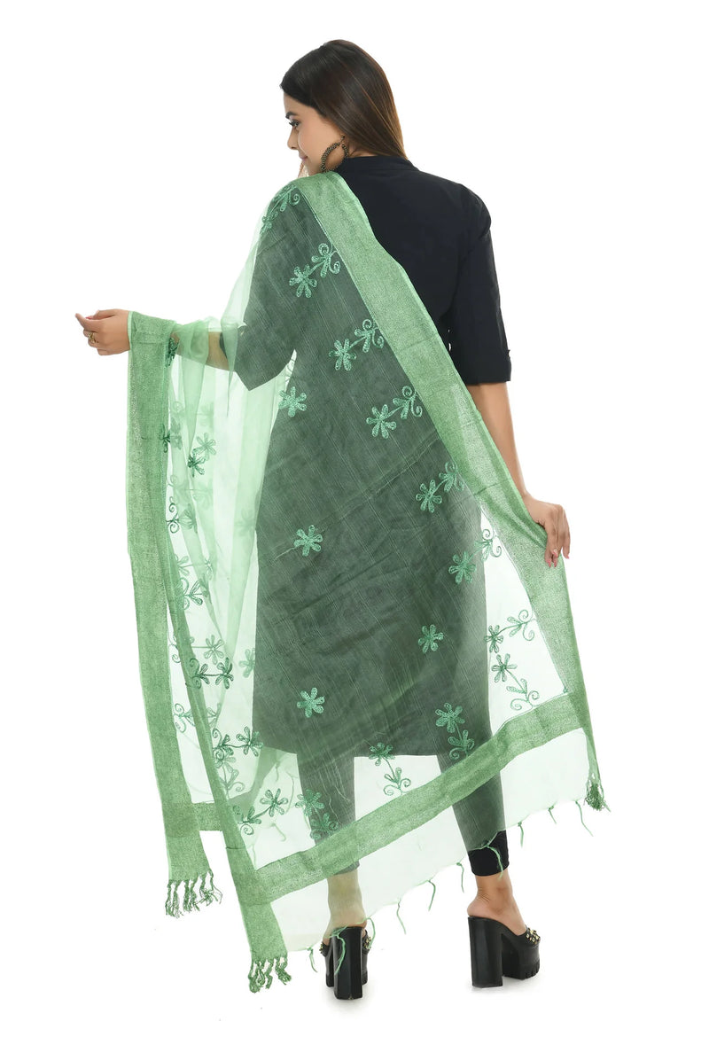 Mominos Fashion Moeza Orgenza Pista Green Chikan Work Dupatta