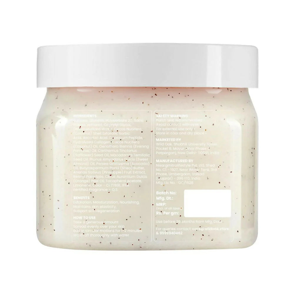 WildOak Pina Colada Shea Butter Sugar Scrub | 300gm | With Vegan Collagen & Peptides | Tan Removal & Smooth Skin | Removes Dead Skin | Ultra Hydrating, Exfoliating & Moisturising Sugar Body Scrub