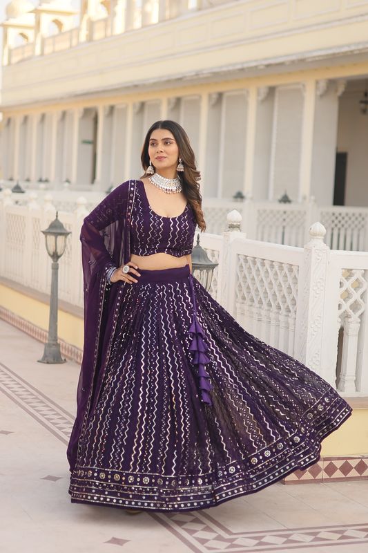 Aastha fashion  wine Lehenga faux blooming blouse fabric embroidery work