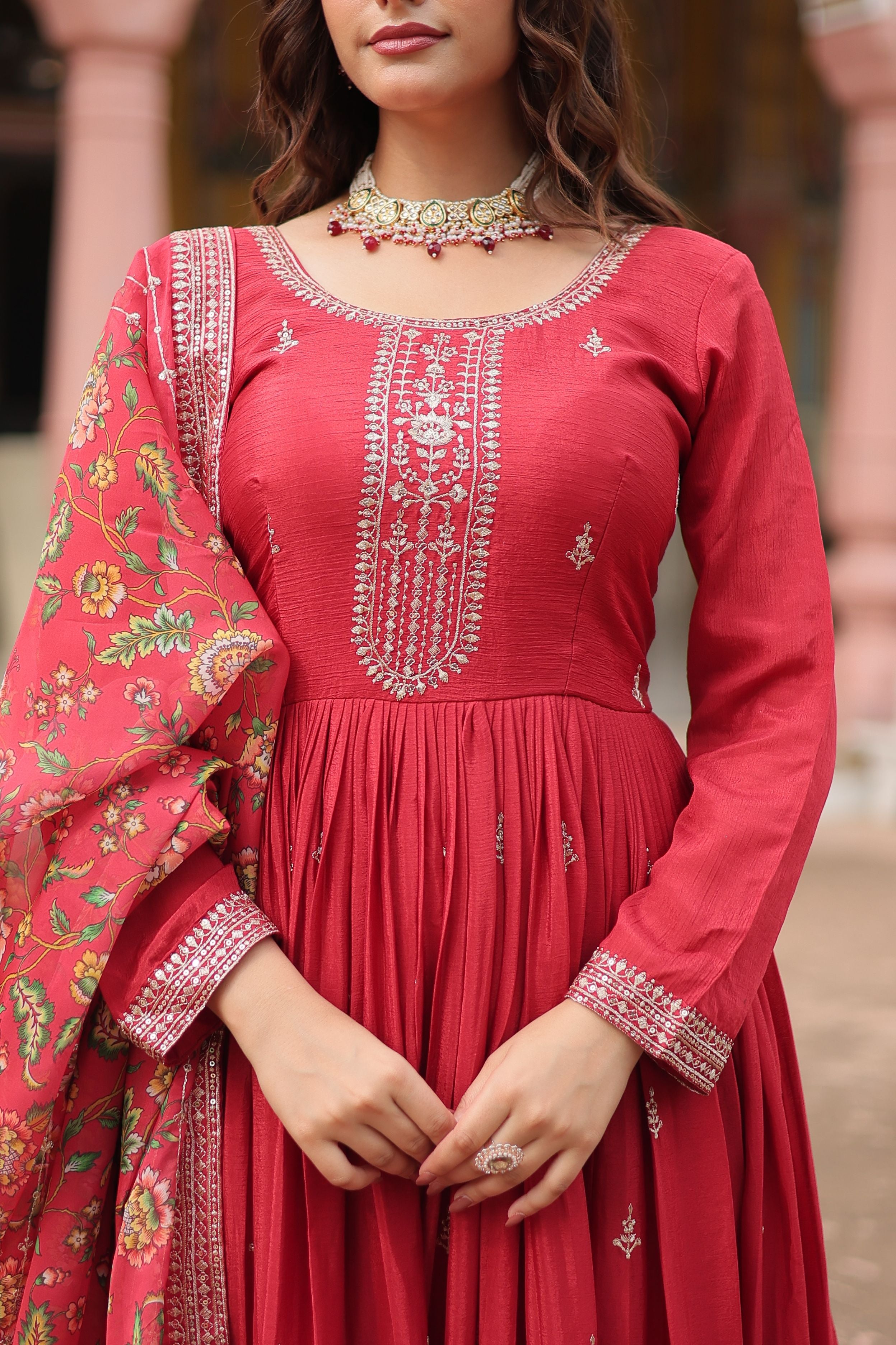 Aastha Maroon Chinon with Gown Sequins Embroidered work