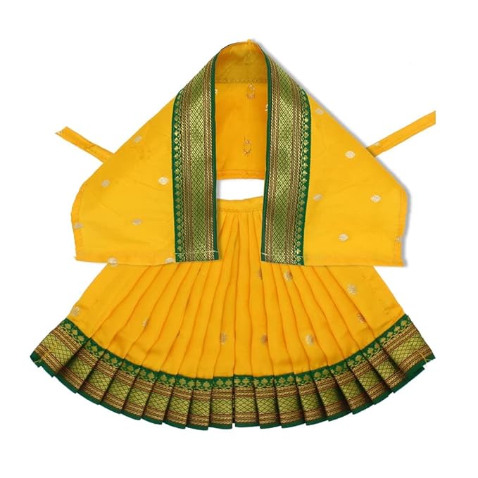 Vedic Vaani Traditional Saree for Ghatasthapana Guruvar Vrat Puja Festival Shringar for Kalash Sthapana Puja (Green, Yellow, Red )