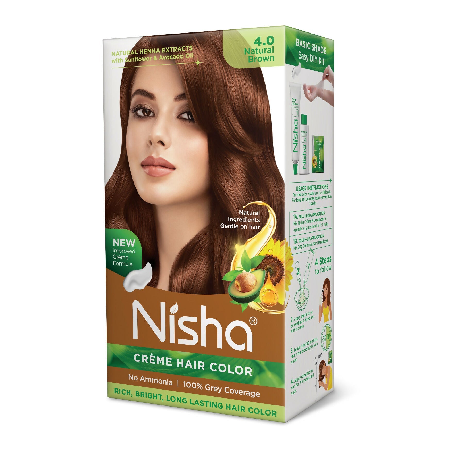 Nisha Creme Hair Color for Women & Men - Natural Brown