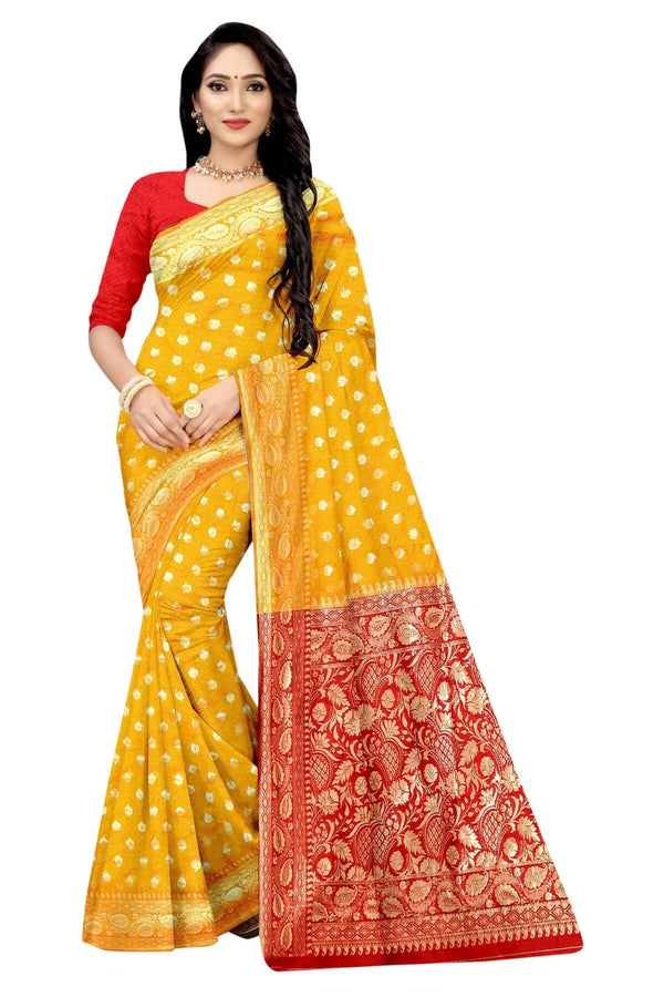 Vamika Mustard Weaving Banarasi Jacquard Saree