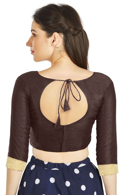 Aastha fashion Wine Art Silk Blouse Fabric Sleeve Button Design Blouse work - Prithvi Mart