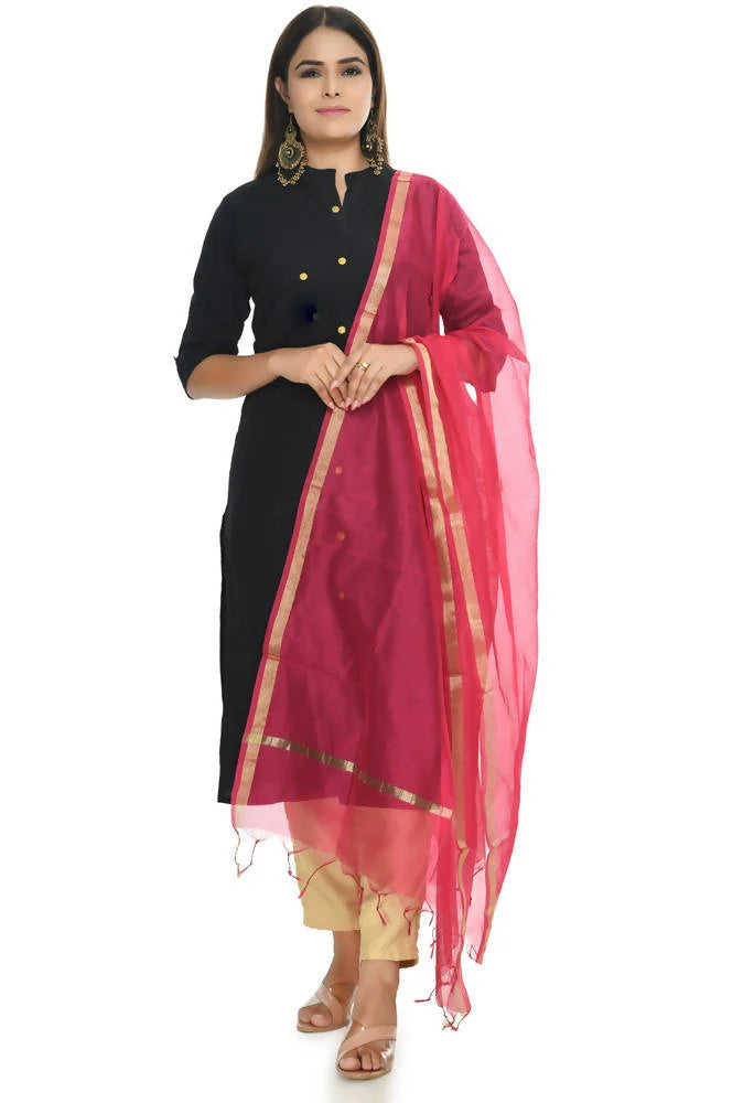 Mominos Fashion Magenta Banarsi Piping Dupatta