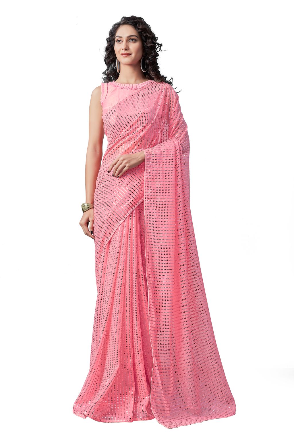 Aastha Pink Heavy Georgette Sequance Embroidery Work