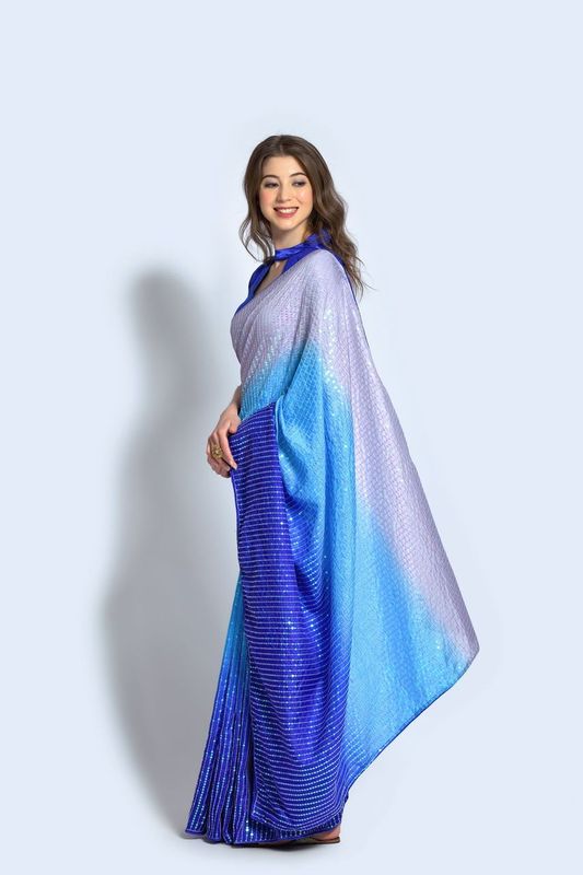 Aastha Multi Vichitra silk Heavy Satin Banglori work Blue color