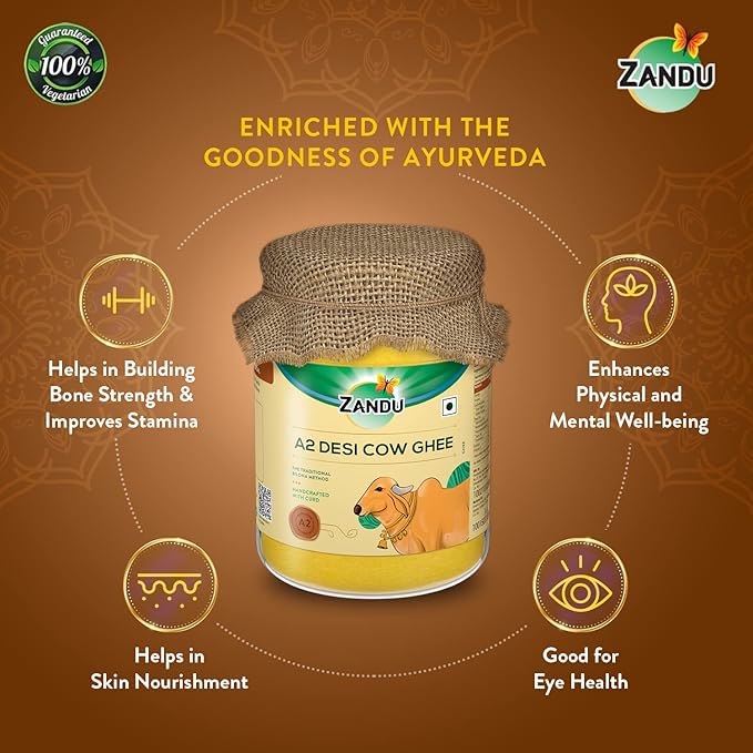 Zandu A2 Desi Cow Ghee: Derived from A2 Certified Milk Using Traditional Bilona Method