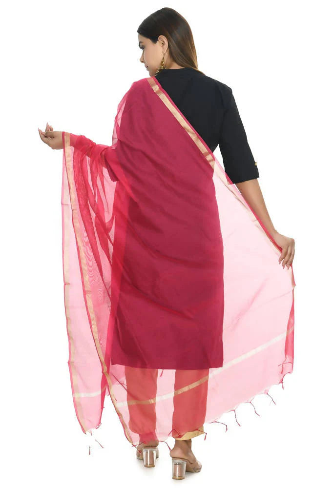 Mominos Fashion Magenta Banarsi Piping Dupatta