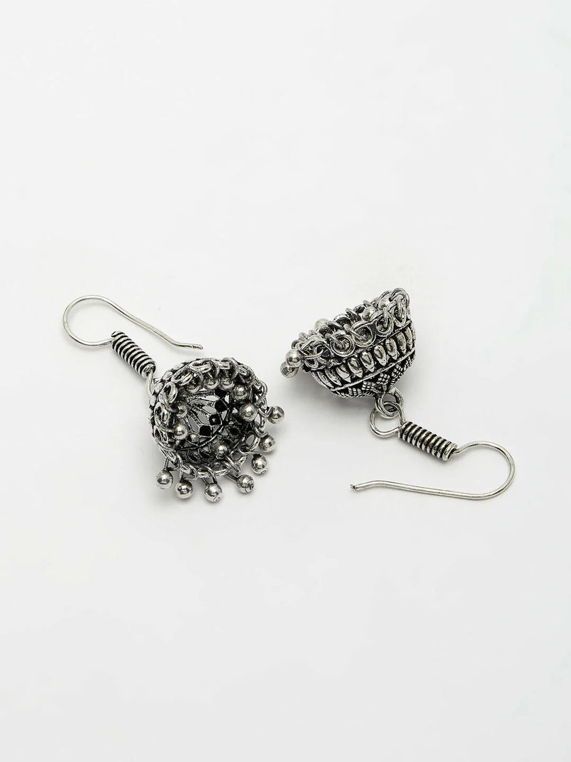 WOMENS SILVER COLOUR OXIDISED EARRING WITH HAIR CHIAN  THZ094