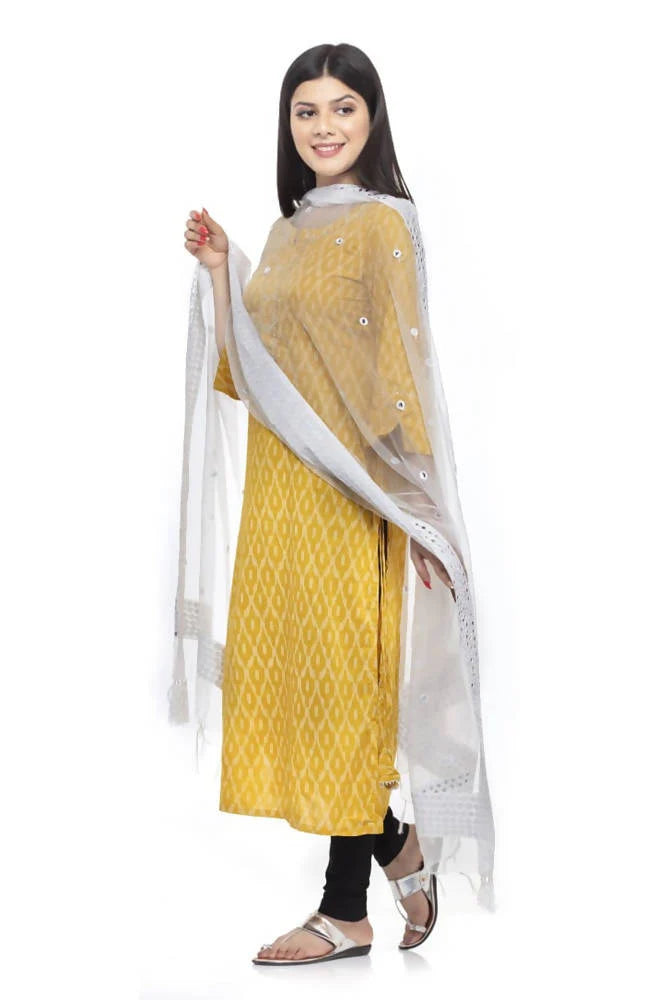 Mominos Fashion White 6 Line Mirror Border Dupatta