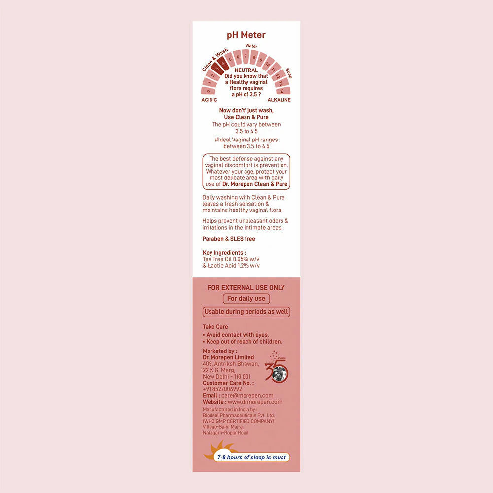 Dr. Morepen Clean & Pure Intimate Wash for Women with Tea Tree Oil & Sea Buckthorns, Hygiene Wash