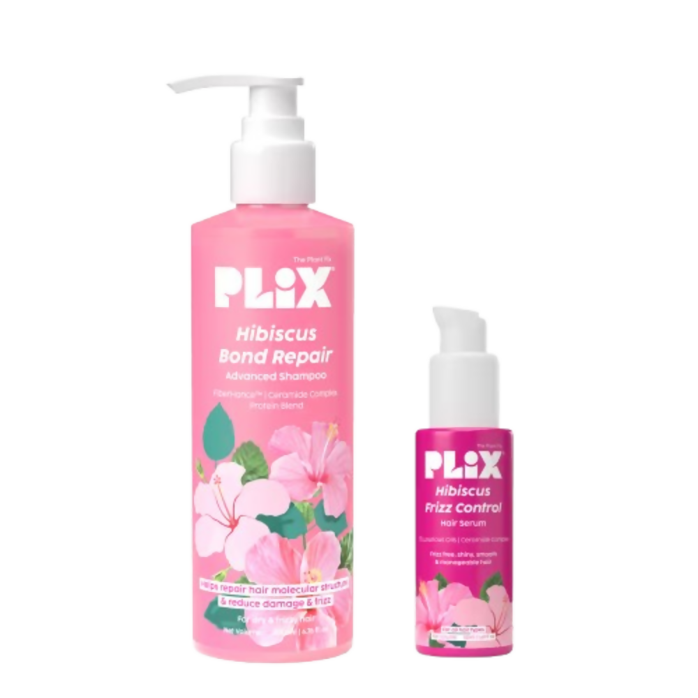 PLIX The Plant Fix Hibiscus Frizz Control Hair Serum + Bond Repair Advanced Shampoo