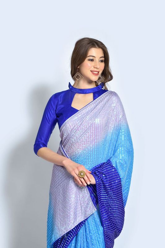 Aastha Multi Vichitra silk Heavy Satin Banglori work Blue color