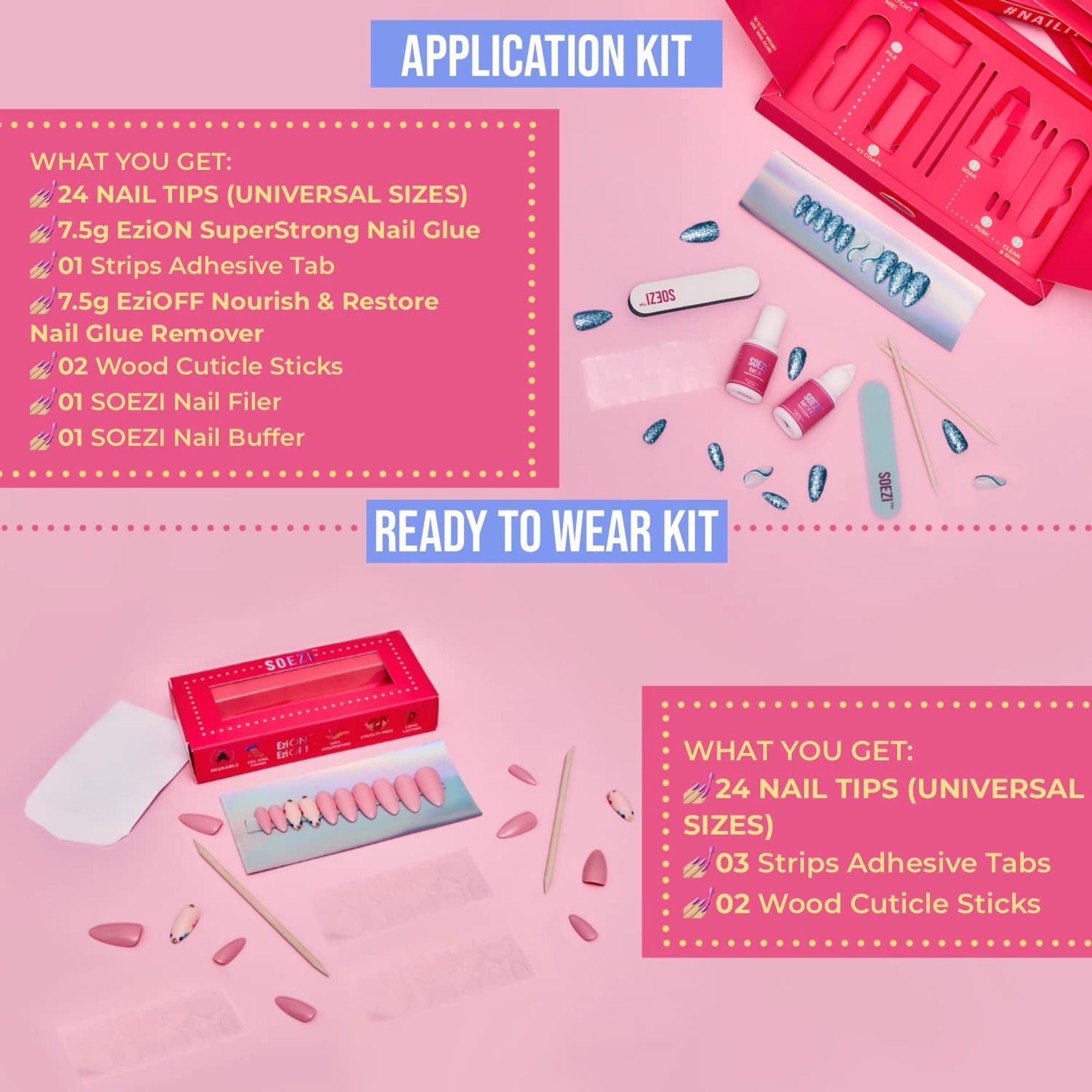 SOEZI Aurora Dreams Reusable Press On Nails - Application Kit