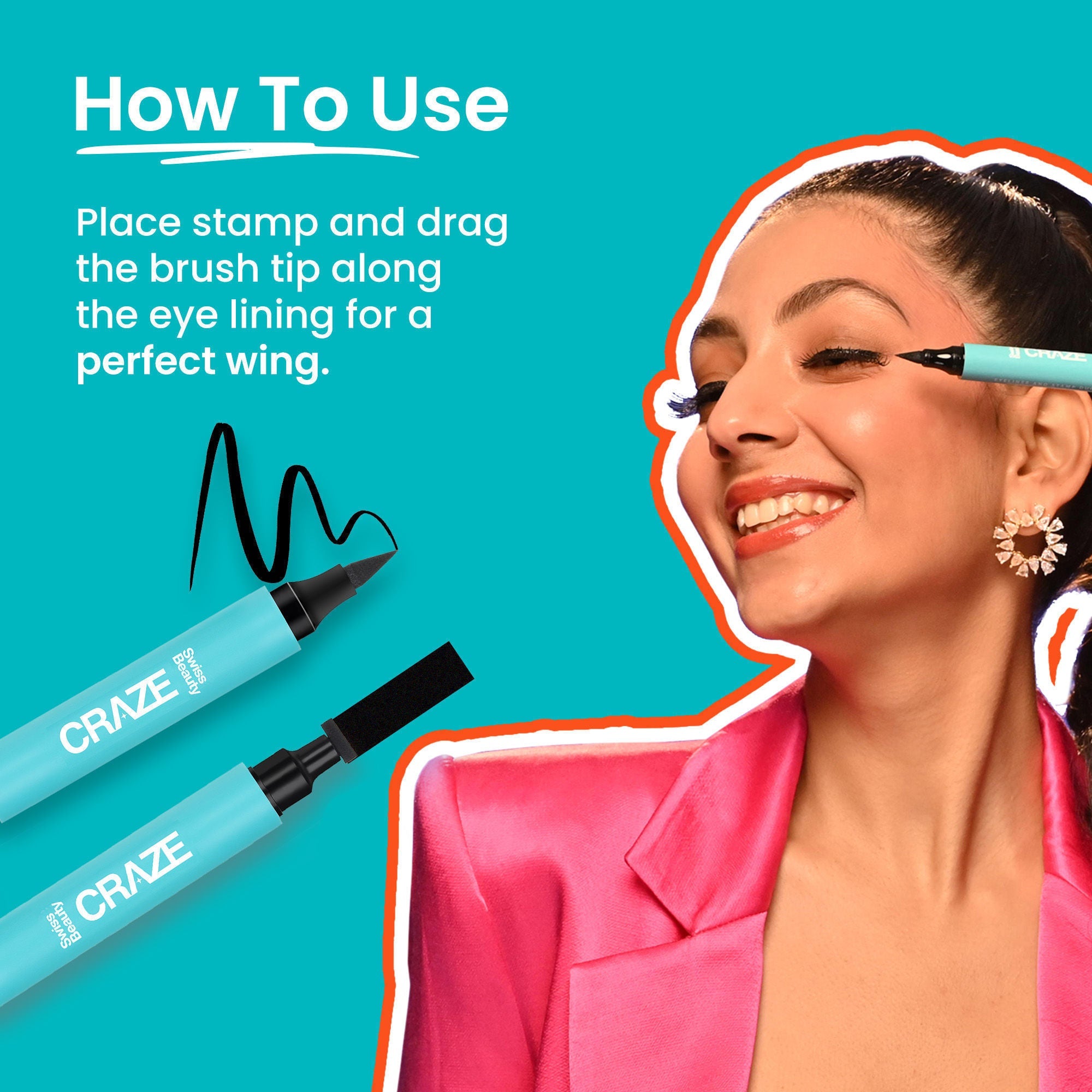 Swiss Beauty CRAZE Eyeliner and Stamp Duo Wing Eyeliner Stamp and Pen Waterproof Formula - Black