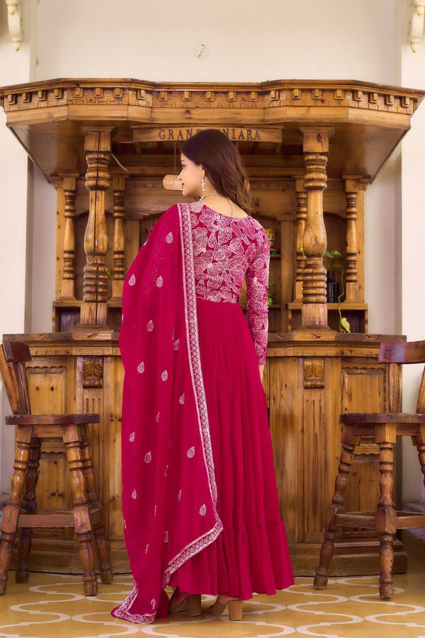 Aastha Magenta Fox Georgette with Micro Cotton Heavy sequence Embroidery Work