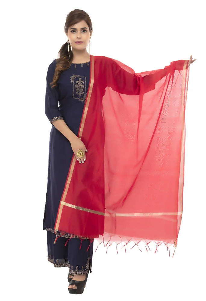 Mominos Fashion Red Banarsi Piping Dupatta