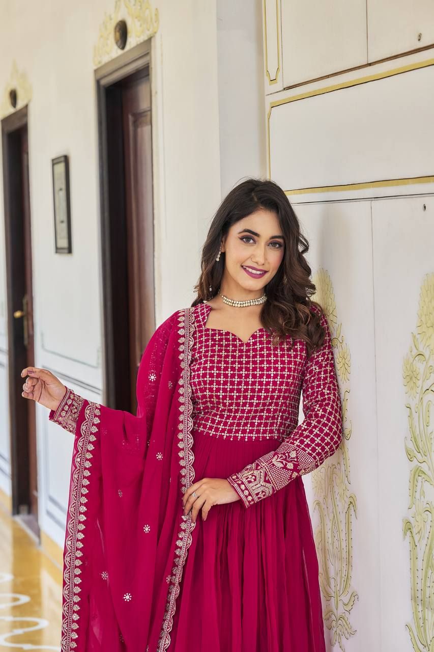 Aastha Magenta Fox Georgette with Micro Cotton Heavy 3mm sequence Embroidery Work