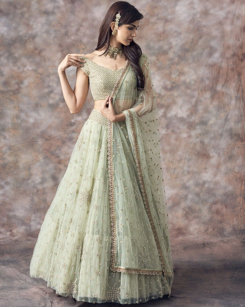 Aastha fashion Turquoise Georgette lehanga blouse Embroidered work - Prithvi Mart