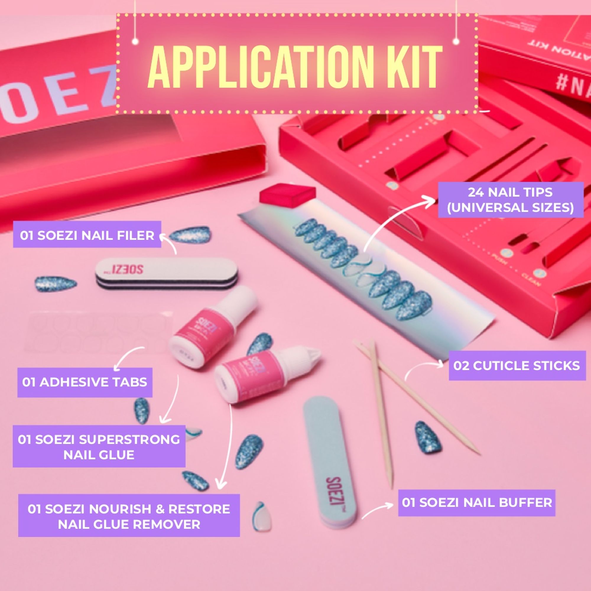 SOEZI Violet Victory Reusable Press On Nails - Application Kit