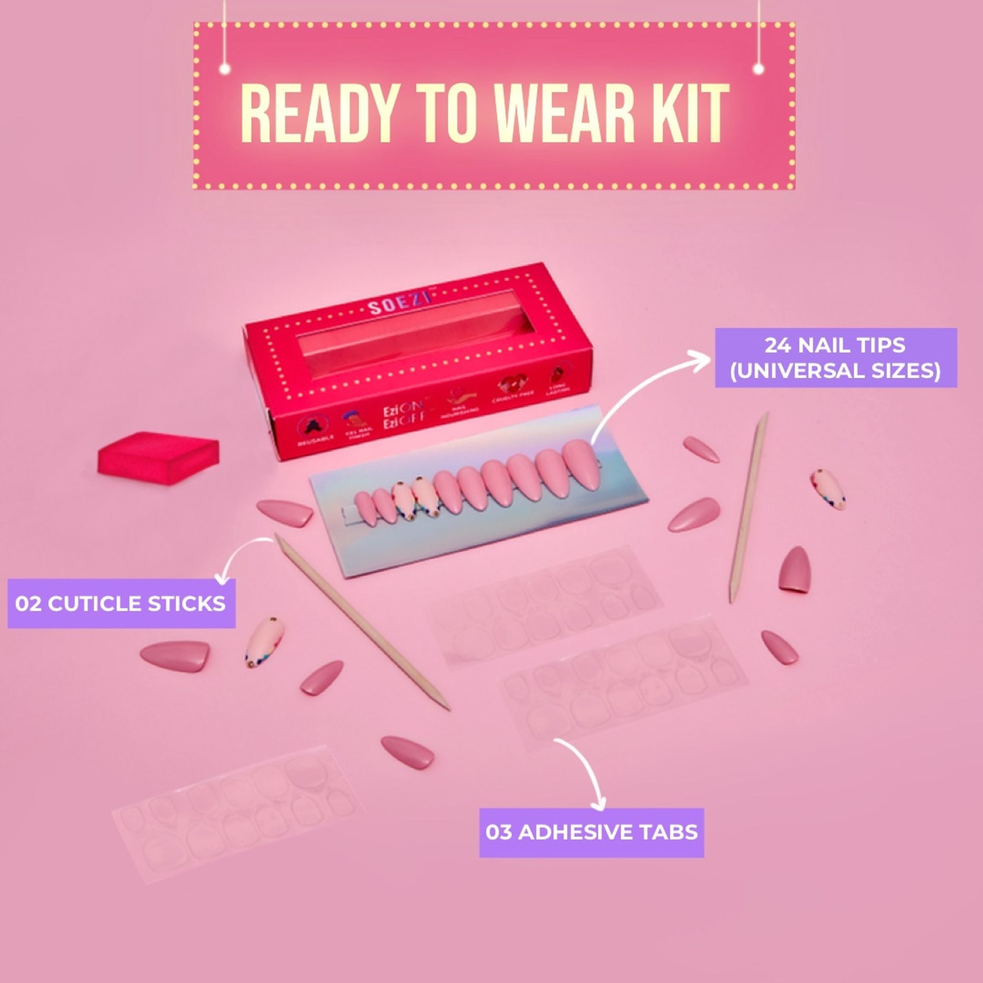 SOEZI Blue Bird Reusable Press On Nails - Ready To Wear Kit