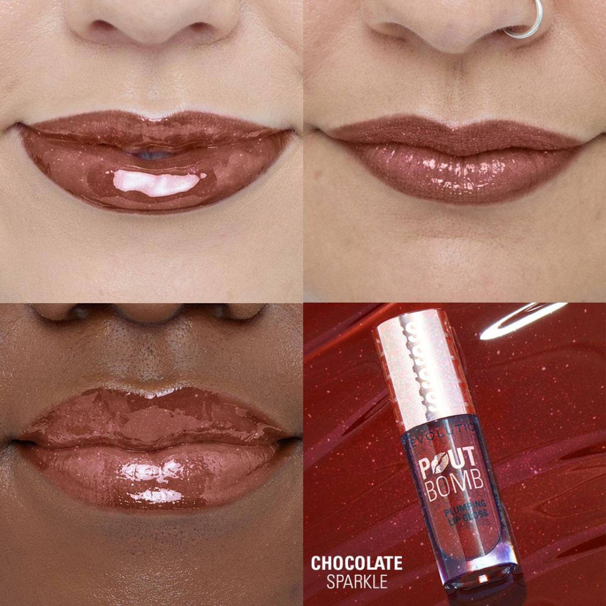 Makeup Revolution Pout Bomb Shimmer Lip Gloss - Chocolate Sparkle