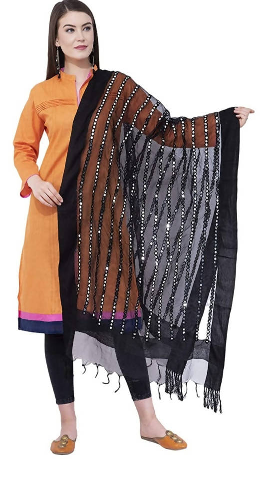 Mominos Fashion Black Orgenza Mirror Stripe Dupatta