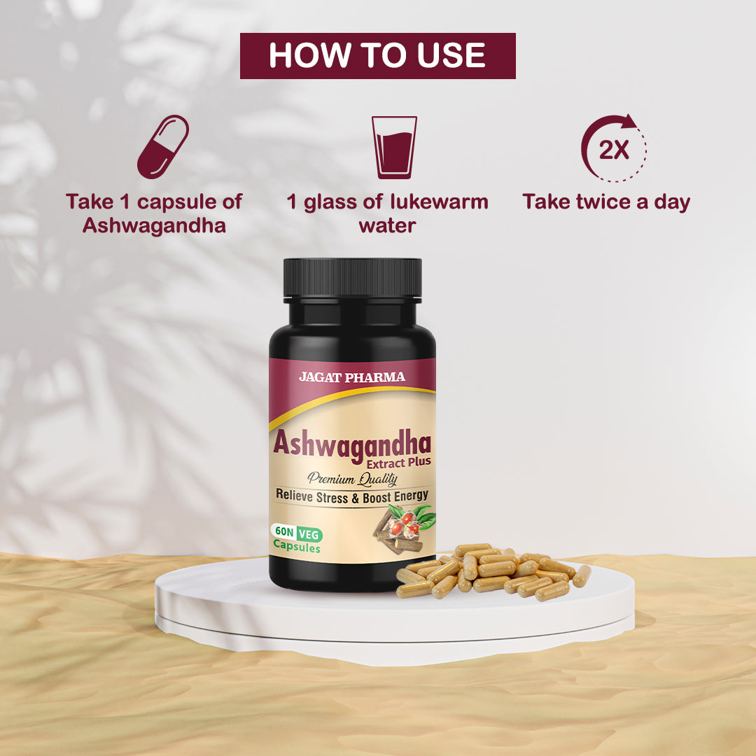 Jagat Pharma Ashwagandha Capsules | Helps Relieve Stress and Anxiety