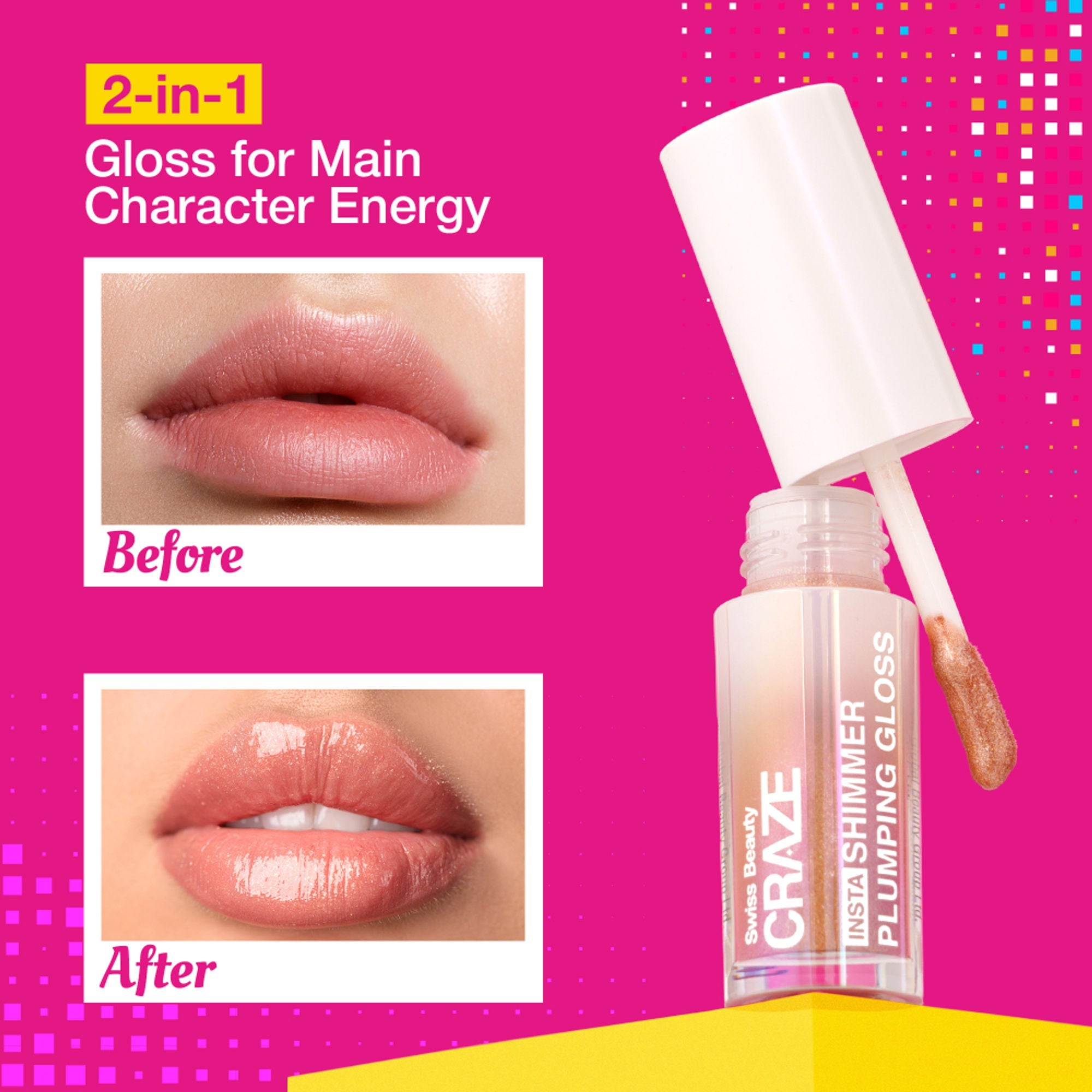 Swiss Beauty CRAZE Insta Shimmer Plumping Gloss |Super Glossy | Non-sticky & Moisturising 1 Main Character