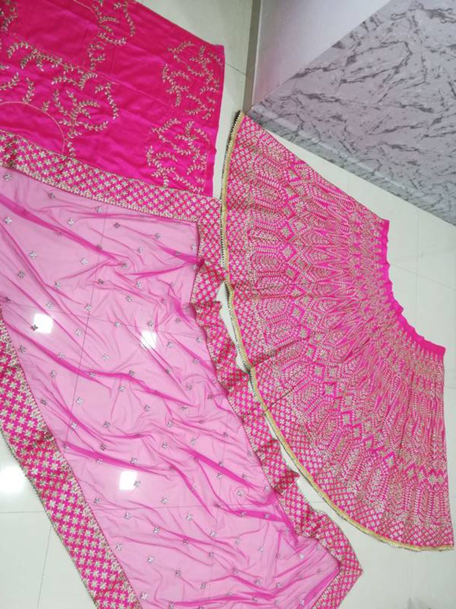 Aastha fashion Rani Pink Malai Satin Silk lehanga blouse Embroidered work - Prithvi Mart