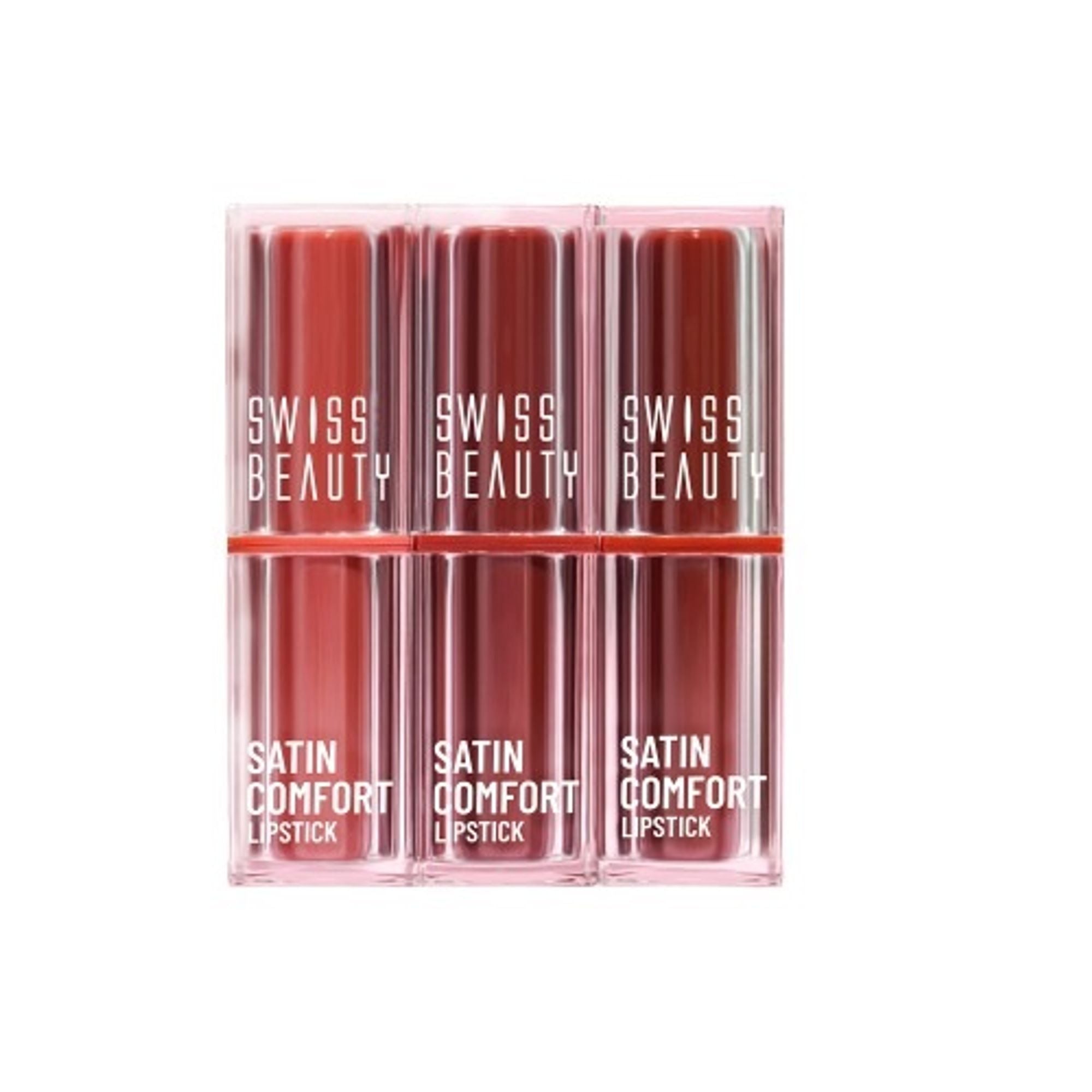 Swiss Beauty Satin Comfort Lipstick Trio 3-In-1 Combo - Nude And Brown
