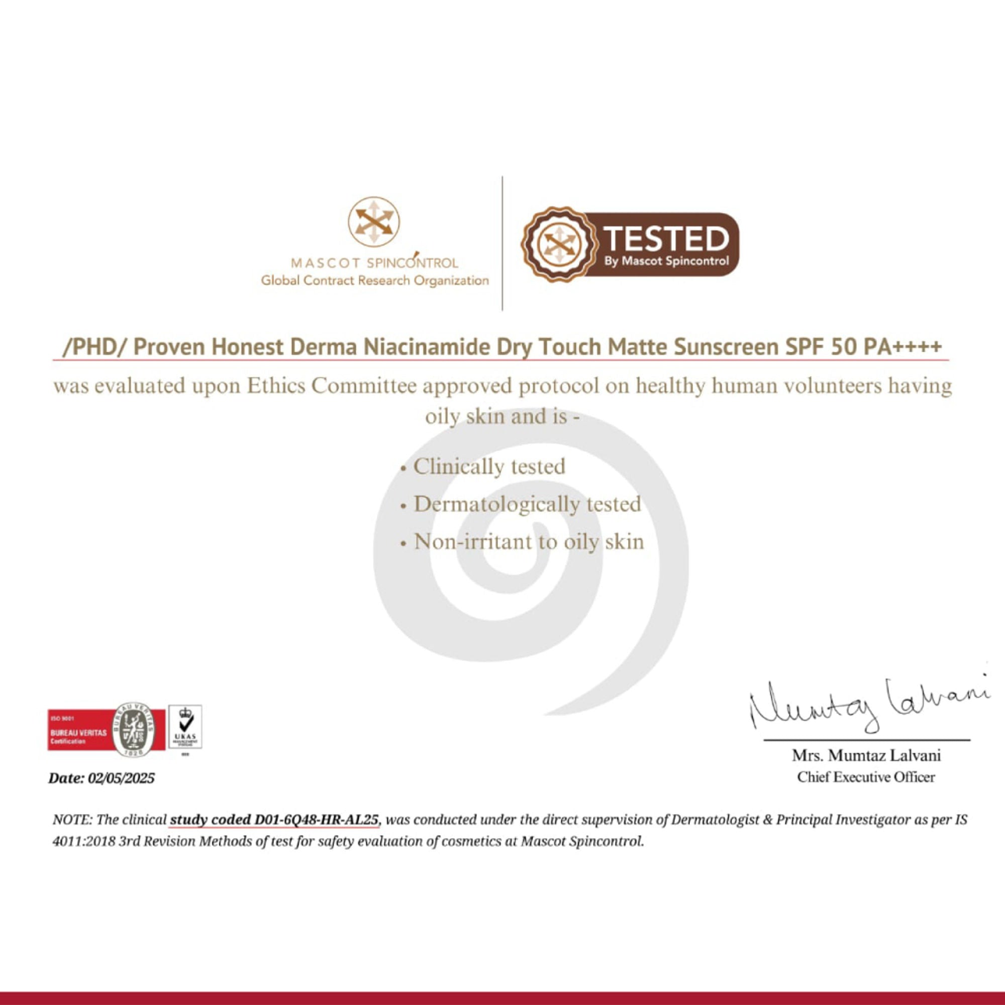 Proven Honest Derma (PHD) Niacinamide Oil-Free Sunscreen SPF 50 PA++++