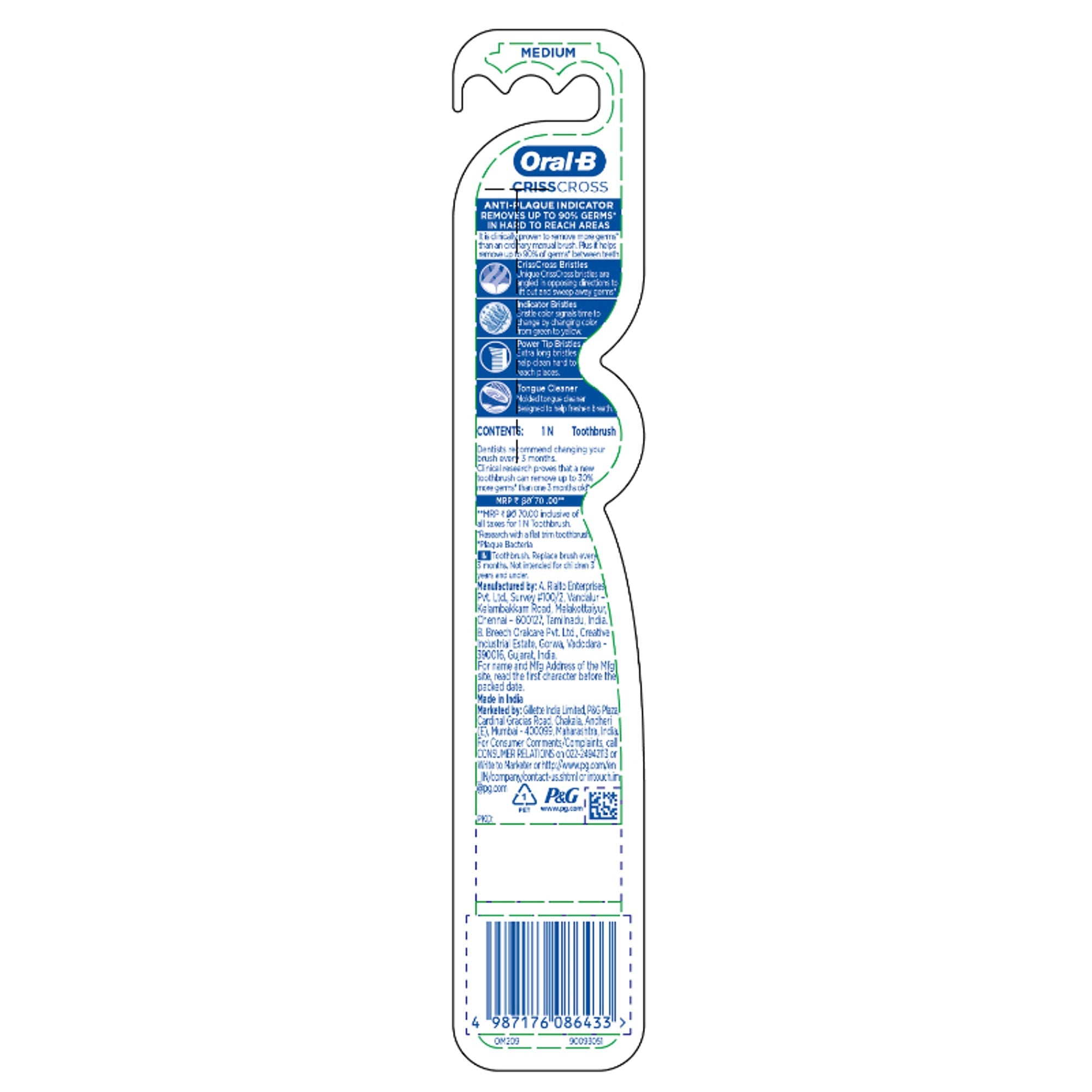 Oral-B Criss Cross Toothbrush Pack of 1 (Medium)