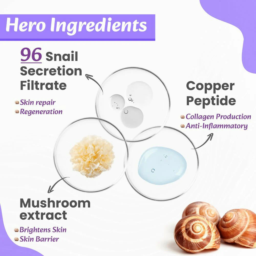 Wild Oak Korean Snail 96 Peptide Serum Glass Skin, Skin Hydration Hyper Pigmentation Anti-Aging & Wrinkles -30 ml