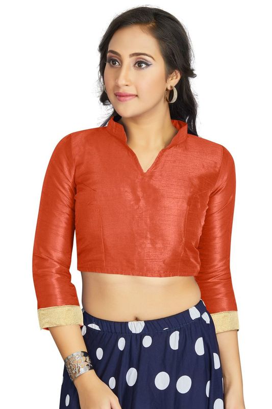 Aastha fashion Orange Art Silk Blouse Fabric Matty In Sleeve Blouse work - Prithvi Mart