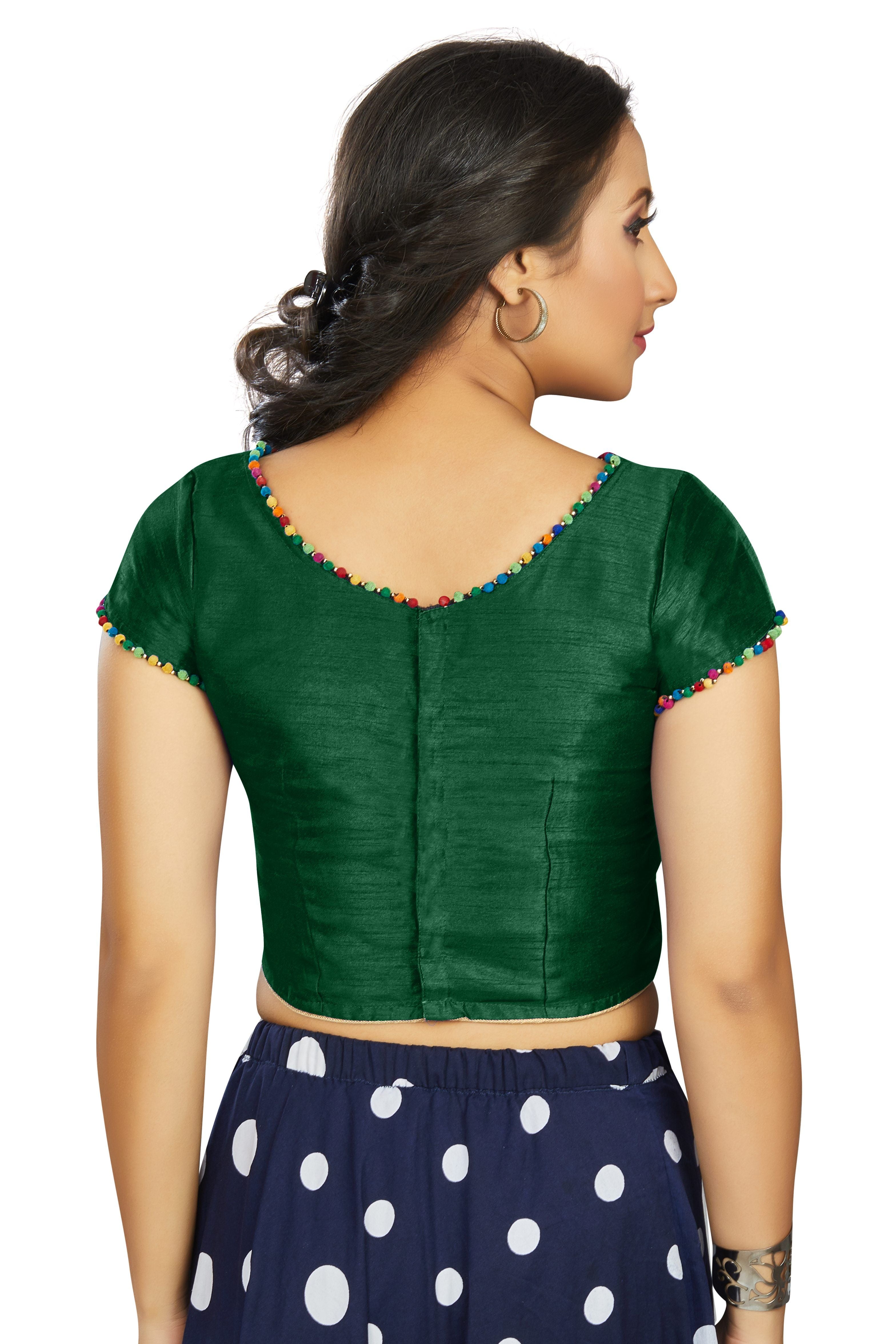 Aastha fashion Bottel Green Art Slik Boat Neck Blouse Work Plain