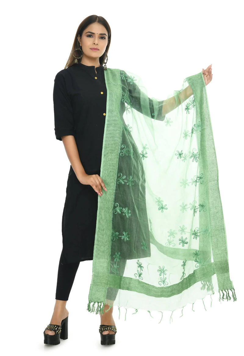 Mominos Fashion Moeza Orgenza Pista Green Chikan Work Dupatta