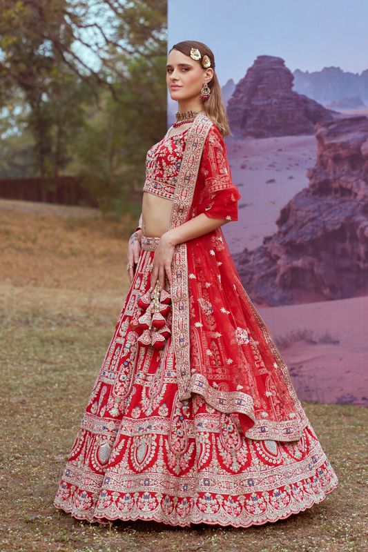 Aastha fashion Red Slik lehanga blouse Sequinned Work