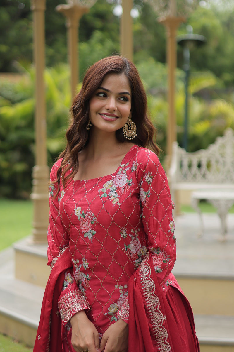 Aastha fashion Maroon Dupatta with Chinon kurti fabric